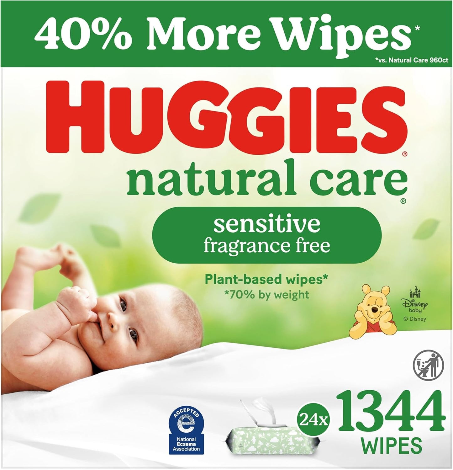 Huggies Natural Care Sensitive Baby Wipes, Unscented, Hypoallergenic, 99% Purified Water, 12 Flip-Top Packs (768 Wipes Total), Packaging May Vary