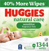 Huggies Natural Care Sensitive Baby Wipes, Unscented, Hypoallergenic, 99% Purified Water, 12 Flip-Top Packs (768 Wipes Total), Packaging May Vary