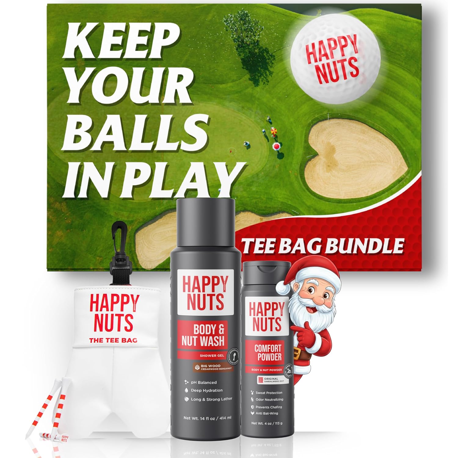 HAPPY NUTS Holiday Essentials Bundle Kit - Gift Box for Men with Comfort Cream, Hydrating Body Wash & Whole Body Deodorant - Mens White Elephant Gift Basket Idea for Him and Stocking Stuffer