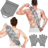 Anezus Exfoliating Back Scrubber Bath Gloves Set, Exfoliating Shower Towel with Shower Gloves for Body Scrub, Back Cleaner Wash Gloves to Remove Dead Skin (Black)