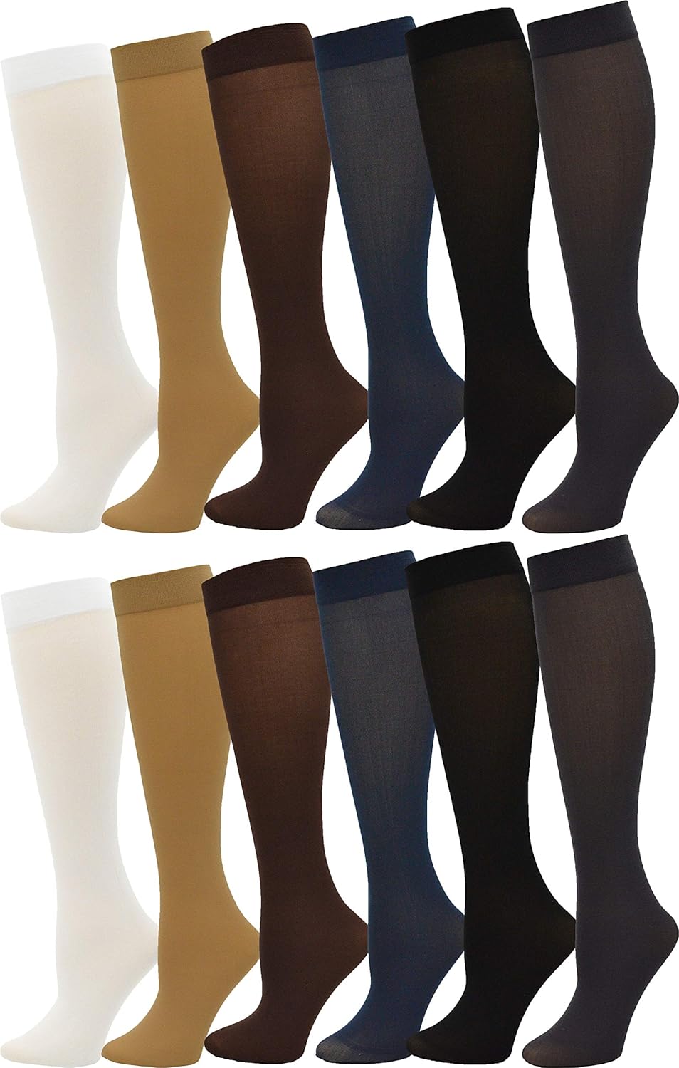 Winterlace Women’s Trouser Socks, Opaque Stretchy Nylon Knee High, Many Colors, 6 or 12 Pairs