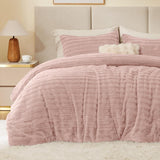 BEDELITE Fleece Comforter Set -Super Soft & Warm Fluffy Cream White Bedding, Luxury Fuzzy Heavy Bed Set for Winter with 2 Pillow Cases