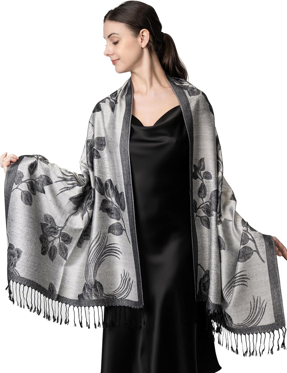 Achillea Reversible Paisley Pashmina Rave Scarf – Exotic Indian Shawls and Wraps for Evening Dresses, Festivals, All Seasons