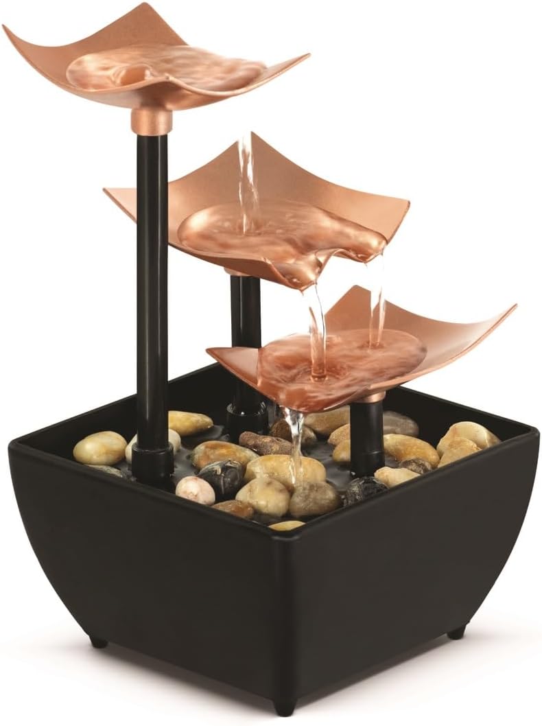 Homedics Tabletop Water Fountain, Home Décor Soothing Sound Machine - Automatic Pump, Deep Basin & Natural River Rocks. Indoor Zen Relaxation for Office, Living Room, or Bedroom, 8.25” Tall