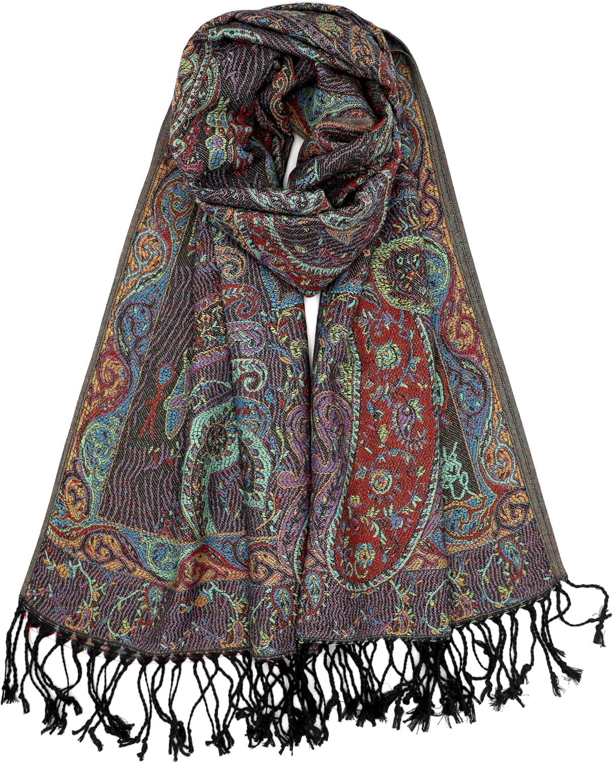 Achillea Reversible Paisley Pashmina Rave Scarf – Exotic Indian Shawls and Wraps for Evening Dresses, Festivals, All Seasons