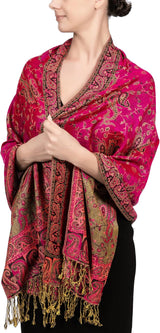 Achillea Reversible Paisley Pashmina Rave Scarf – Exotic Indian Shawls and Wraps for Evening Dresses, Festivals, All Seasons
