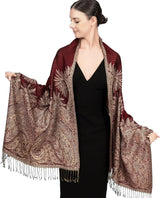 Achillea Reversible Paisley Pashmina Rave Scarf – Exotic Indian Shawls and Wraps for Evening Dresses, Festivals, All Seasons