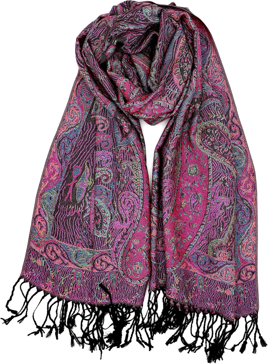 Achillea Reversible Paisley Pashmina Rave Scarf – Exotic Indian Shawls and Wraps for Evening Dresses, Festivals, All Seasons