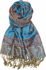 Achillea Reversible Paisley Pashmina Rave Scarf – Exotic Indian Shawls and Wraps for Evening Dresses, Festivals, All Seasons
