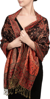 Achillea Reversible Paisley Pashmina Rave Scarf – Exotic Indian Shawls and Wraps for Evening Dresses, Festivals, All Seasons