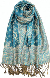 Achillea Reversible Paisley Pashmina Rave Scarf – Exotic Indian Shawls and Wraps for Evening Dresses, Festivals, All Seasons