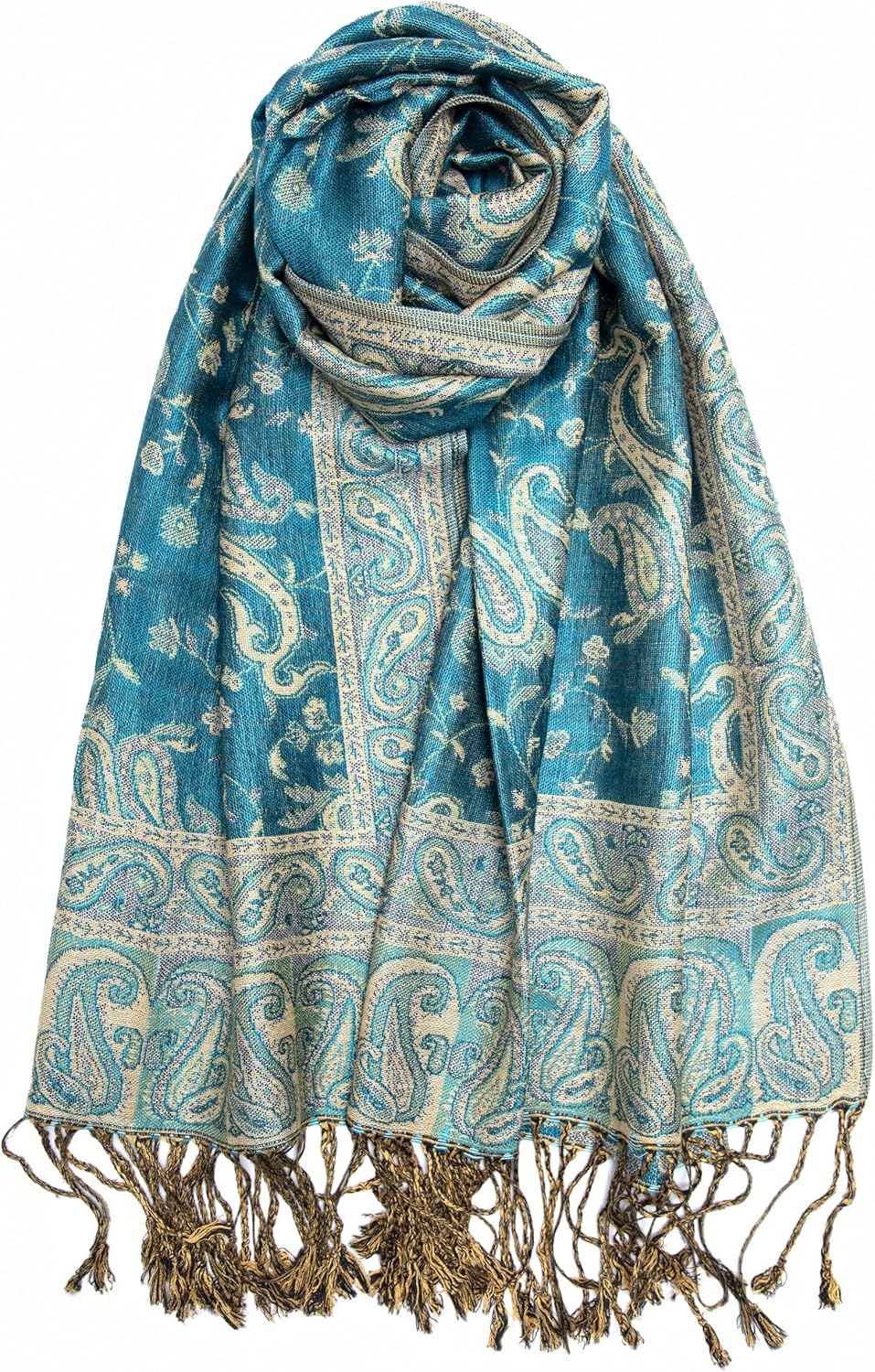 Achillea Reversible Paisley Pashmina Rave Scarf – Exotic Indian Shawls and Wraps for Evening Dresses, Festivals, All Seasons