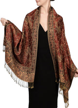 Achillea Reversible Paisley Pashmina Rave Scarf – Exotic Indian Shawls and Wraps for Evening Dresses, Festivals, All Seasons