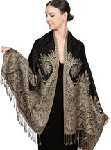 Achillea Reversible Paisley Pashmina Rave Scarf – Exotic Indian Shawls and Wraps for Evening Dresses, Festivals, All Seasons