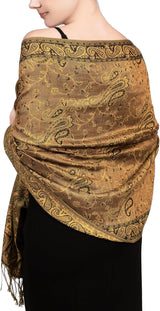 Achillea Reversible Paisley Pashmina Rave Scarf – Exotic Indian Shawls and Wraps for Evening Dresses, Festivals, All Seasons