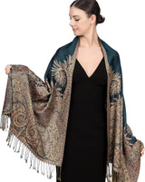 Achillea Reversible Paisley Pashmina Rave Scarf – Exotic Indian Shawls and Wraps for Evening Dresses, Festivals, All Seasons