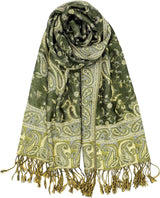 Achillea Reversible Paisley Pashmina Rave Scarf – Exotic Indian Shawls and Wraps for Evening Dresses, Festivals, All Seasons