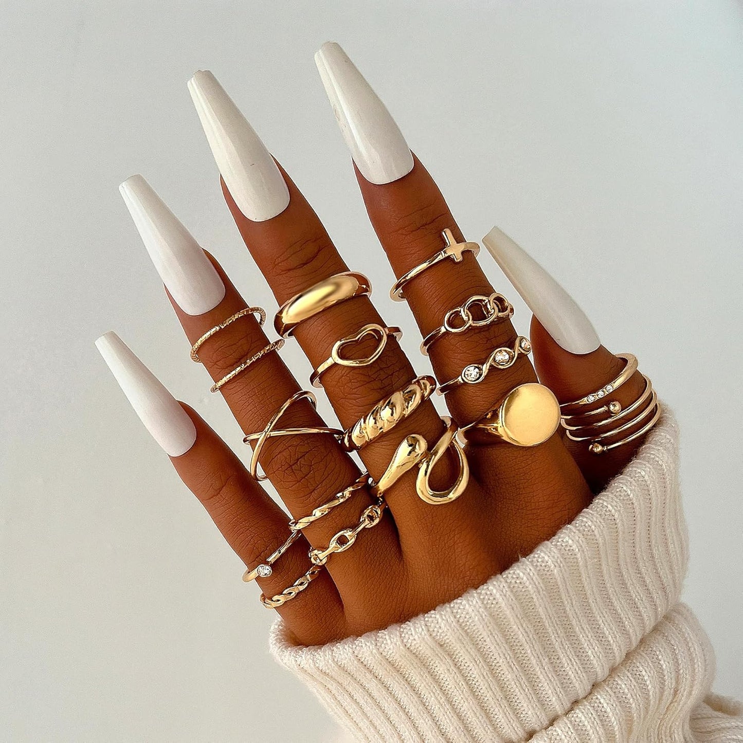FAXHION 60 Pcs Gold Stackable Rings for Women, Rings Chunky Gold Ring Set Dainty Stacking Cute Rings, Multiple Sizes Cute Jewelry Set Gift