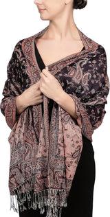Achillea Reversible Paisley Pashmina Rave Scarf – Exotic Indian Shawls and Wraps for Evening Dresses, Festivals, All Seasons