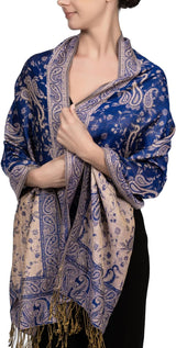 Achillea Reversible Paisley Pashmina Rave Scarf – Exotic Indian Shawls and Wraps for Evening Dresses, Festivals, All Seasons