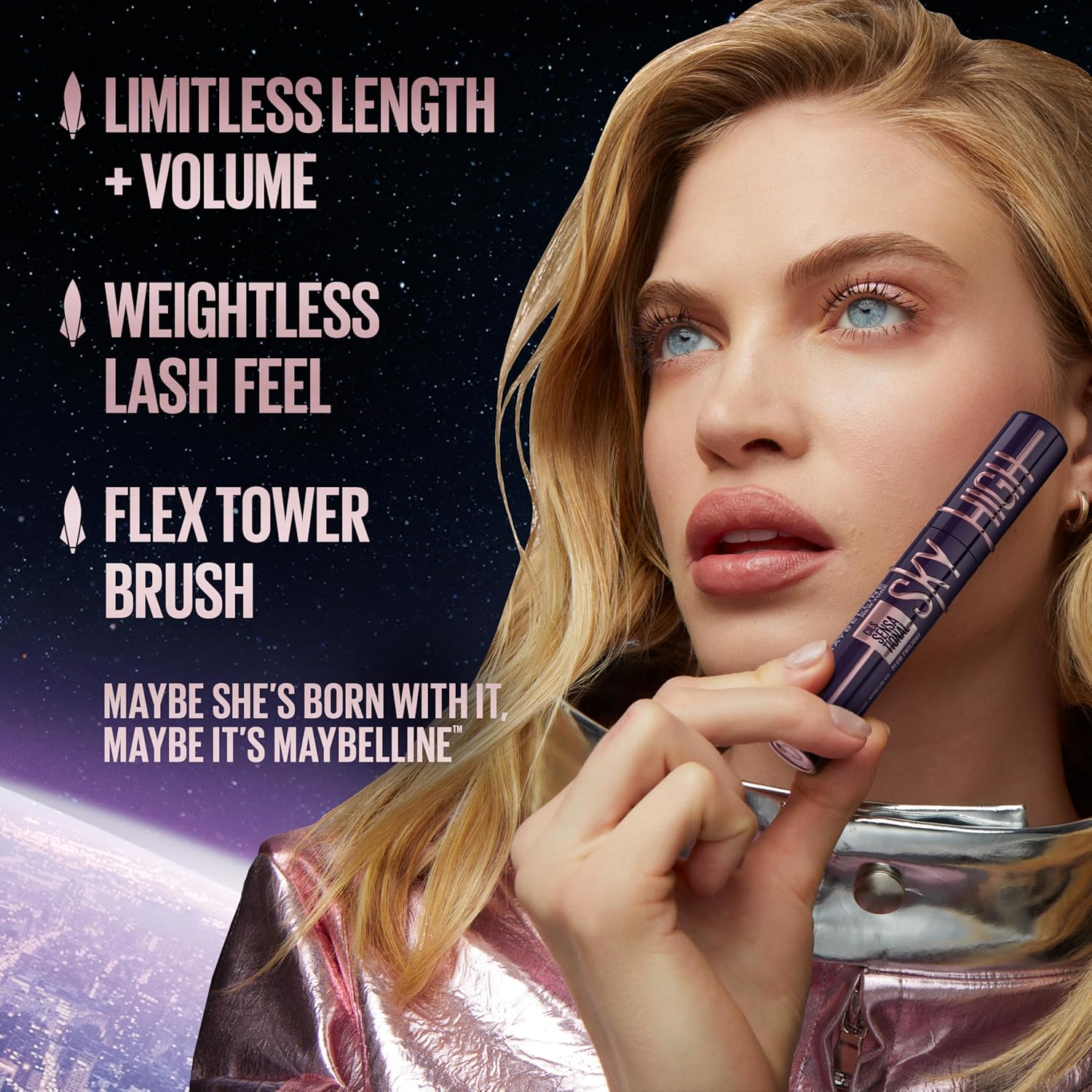 Maybelline Lash Sensational Washable Mascara Makeup, Volumizing, Lengthening, Defining, Curling, Multiplying, Buildable Formula, Blackest Black, 1 Count