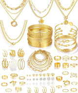 17 MILE 78 Pieces Gold Jewelry Set for Women, 9 Necklace, 24 Bracelet, 22 Earrings, 23 Rings Gold Plated Jewerly set for Women Gift
