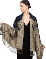Achillea Reversible Paisley Pashmina Rave Scarf – Exotic Indian Shawls and Wraps for Evening Dresses, Festivals, All Seasons