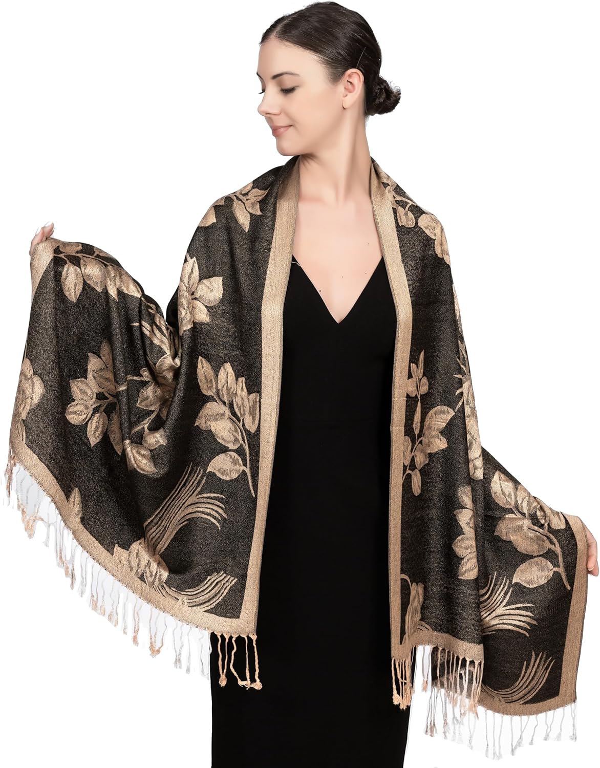 Achillea Reversible Paisley Pashmina Rave Scarf – Exotic Indian Shawls and Wraps for Evening Dresses, Festivals, All Seasons