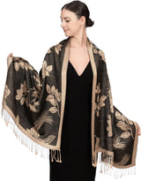 Achillea Reversible Paisley Pashmina Rave Scarf – Exotic Indian Shawls and Wraps for Evening Dresses, Festivals, All Seasons
