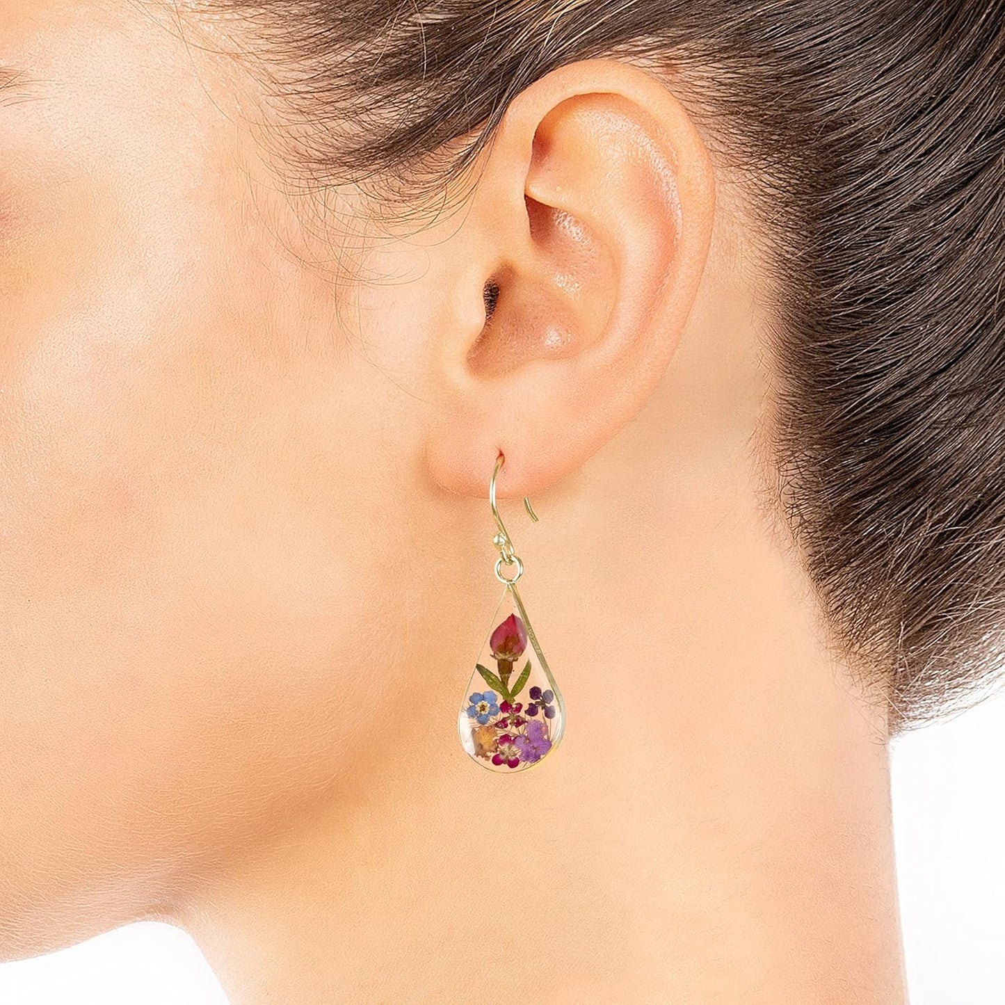 Essentials Sterling Silver Pressed Flower Teardrop Trendy Earrings