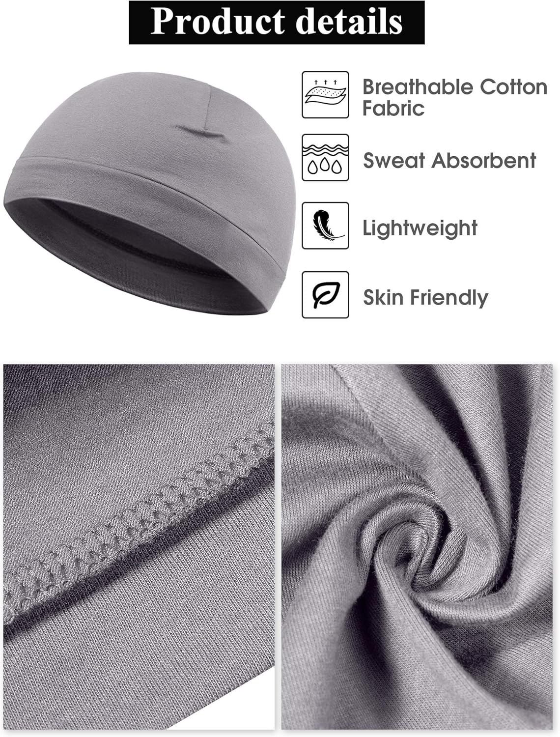 Syhood 4 Pieces Men Skull Caps Soft Cotton Beanie Hats Stretchy Helmet Liner Multifunctional Headwear for Men Women