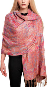 Achillea Reversible Paisley Pashmina Rave Scarf – Exotic Indian Shawls and Wraps for Evening Dresses, Festivals, All Seasons