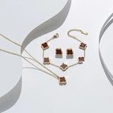 Wholesale 18K Gold Plated 15MM Four-leaf Clover Stainless Steel Jewelry Set Fashion Lucky Clover Bracelet