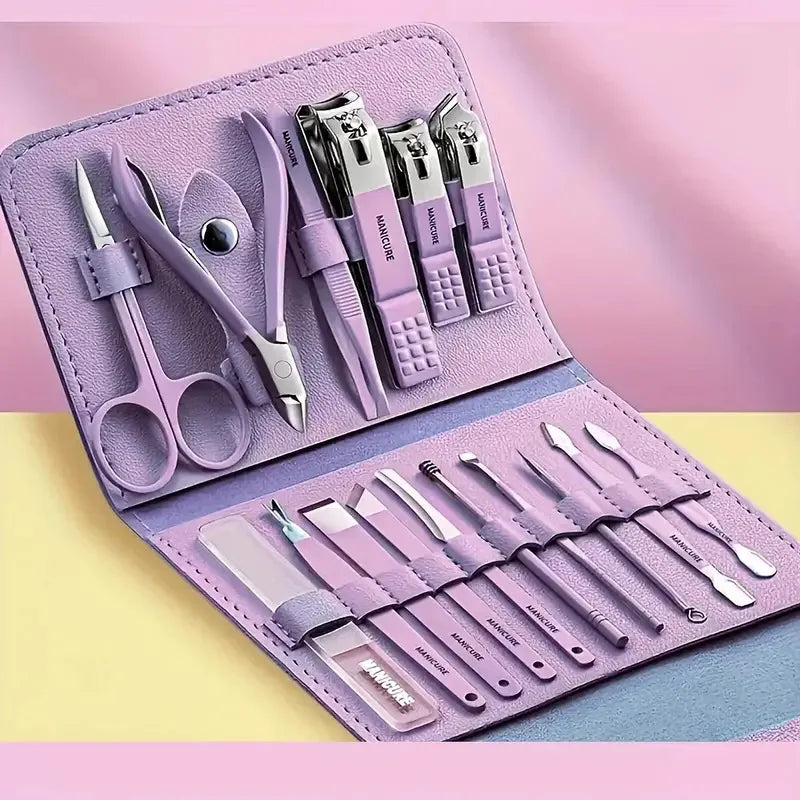 Manicure Kit 16 Pcs Stainless Steel Professional Nail Pedicure Sets Nail Care Tool Grooming Kit With Leather Storage
