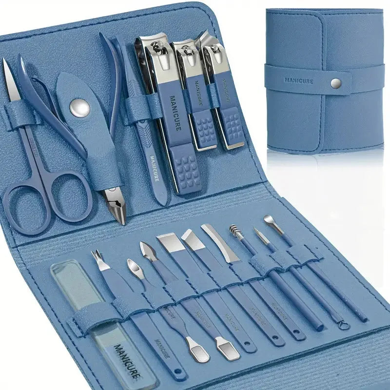 Manicure Kit 16 Pcs Stainless Steel Professional Nail Pedicure Sets Nail Care Tool Grooming Kit With Leather Storage