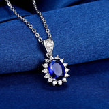 Luxury Style Women's Necklace with Micro Inlaid Sapphire Pendant Brilliant Zircon Trendy Collarbone Chain for Engagement Parties