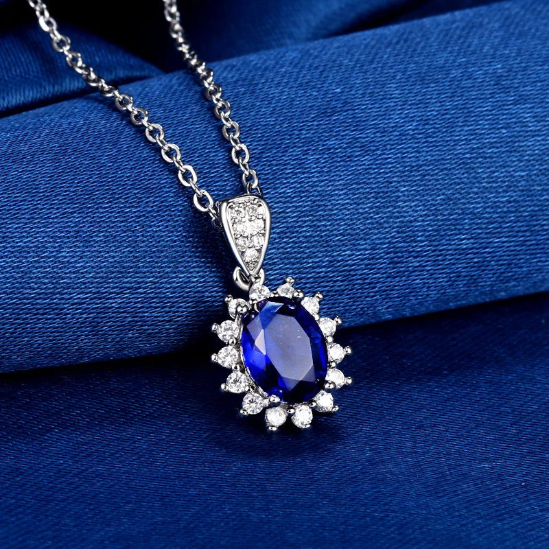 Luxury Style Women's Necklace with Micro Inlaid Sapphire Pendant Brilliant Zircon Trendy Collarbone Chain for Engagement Parties