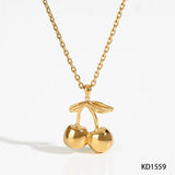 CLIORO Wholesale 316L Gold Plated Stainless Steel Necklace Earrings Jewelry Sets Cute Cherry Pendant Jewelry For Women