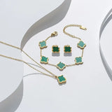 Wholesale 18K Gold Plated 15MM Four-leaf Clover Stainless Steel Jewelry Set Fashion Lucky Clover Bracelet