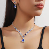 Bride Jewelry Set for Women Crystal Teardrop Necklace and Earrings Two-Piece Set Accessories for Evening Gowns