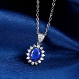 Luxury Style Women's Necklace with Micro Inlaid Sapphire Pendant Brilliant Zircon Trendy Collarbone Chain for Engagement Parties
