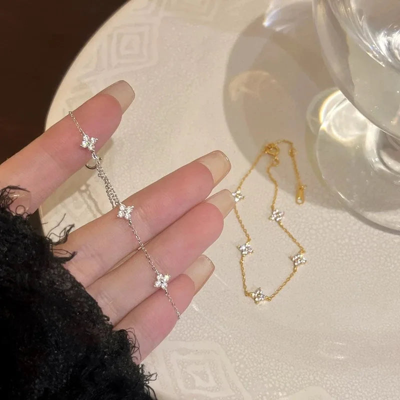 Fine Jewelry 925 Silver Clover Bracelet Chain Jewelry for Women Gold Plated 925 Sterling Silver Clover Zircon Bracelet Jewelry