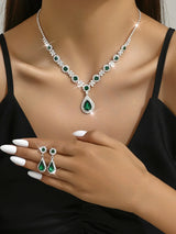Bride Jewelry Set for Women Crystal Teardrop Necklace and Earrings Two-Piece Set Accessories for Evening Gowns