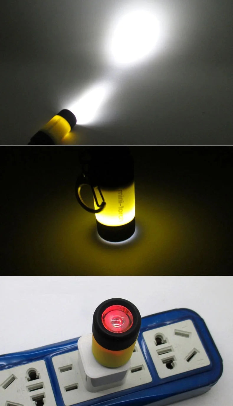 Mini LED Rechargeable USB Flashlight Keychain Metal Torch Key Holder