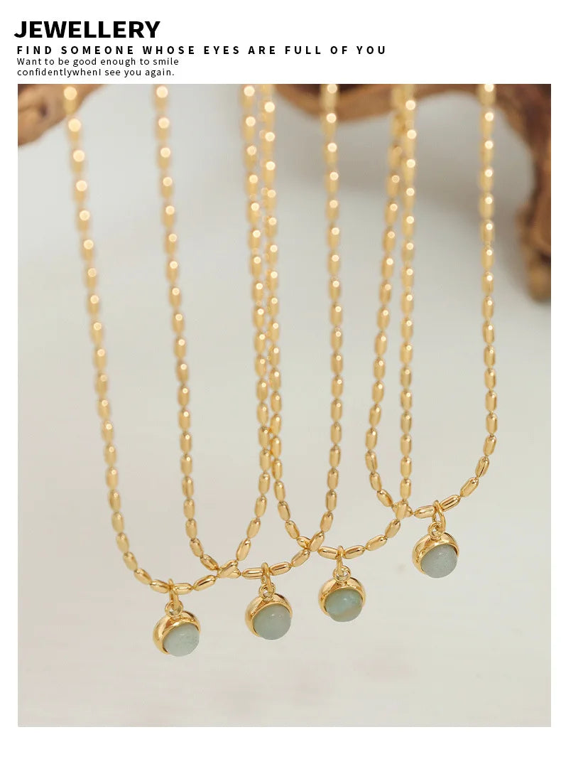 QIFEI 2023 New Stainless Steel Gold Plated Jewelry Vintage Natural Stone Bead Chain Necklace