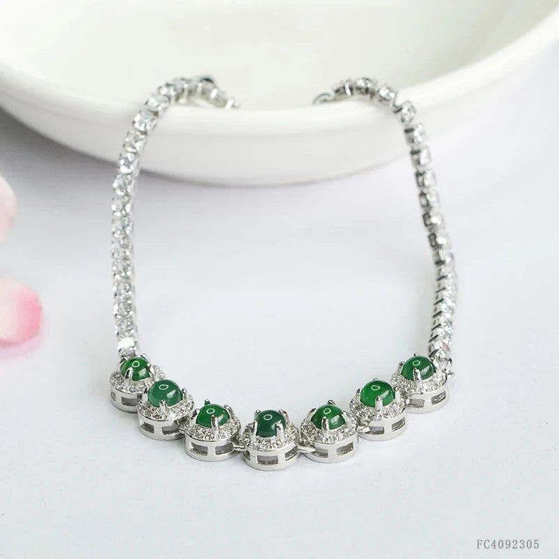 Myanmar Jade Chain & Link Bracelets Full of Zircon Natural Stone Jade Bracelets for Women Jewelry Green Burma Jadeite Bracelets