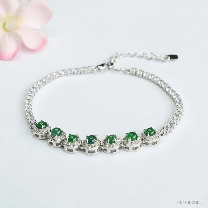 Myanmar Jade Chain & Link Bracelets Full of Zircon Natural Stone Jade Bracelets for Women Jewelry Green Burma Jadeite Bracelets