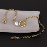 18K Gold Plated Stainless Steel Link Chain Nature Freshwater Pearl Pendant Bracelet Jewelry Bracelet Women