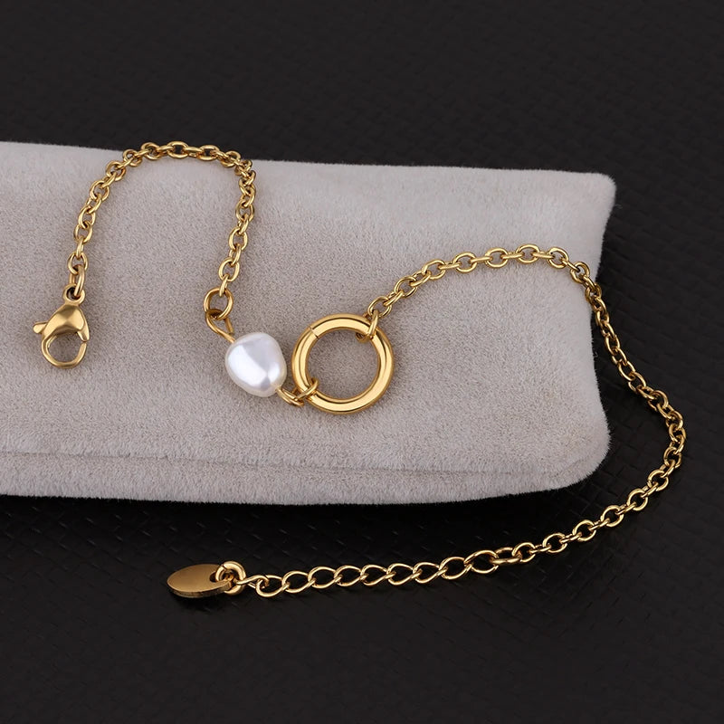 18K Gold Plated Stainless Steel Link Chain Nature Freshwater Pearl Pendant Bracelet Jewelry Bracelet Women