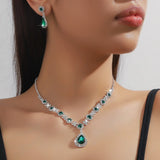 Bride Jewelry Set for Women Crystal Teardrop Necklace and Earrings Two-Piece Set Accessories for Evening Gowns